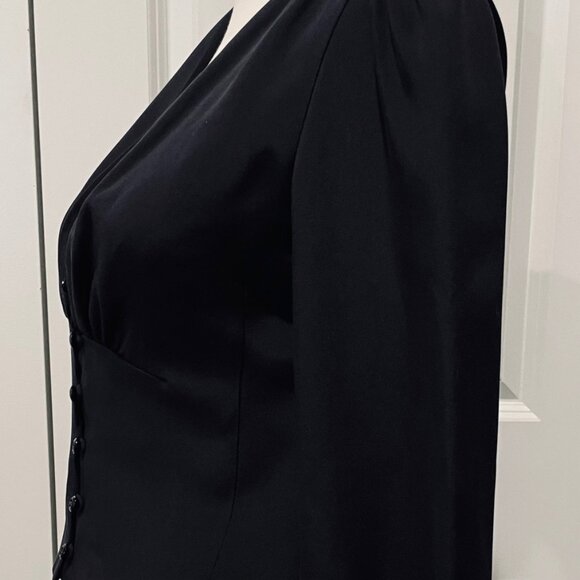 Tuleh Black Silk Deep V Neck Button Waist Blouse - Picture 7 of 8